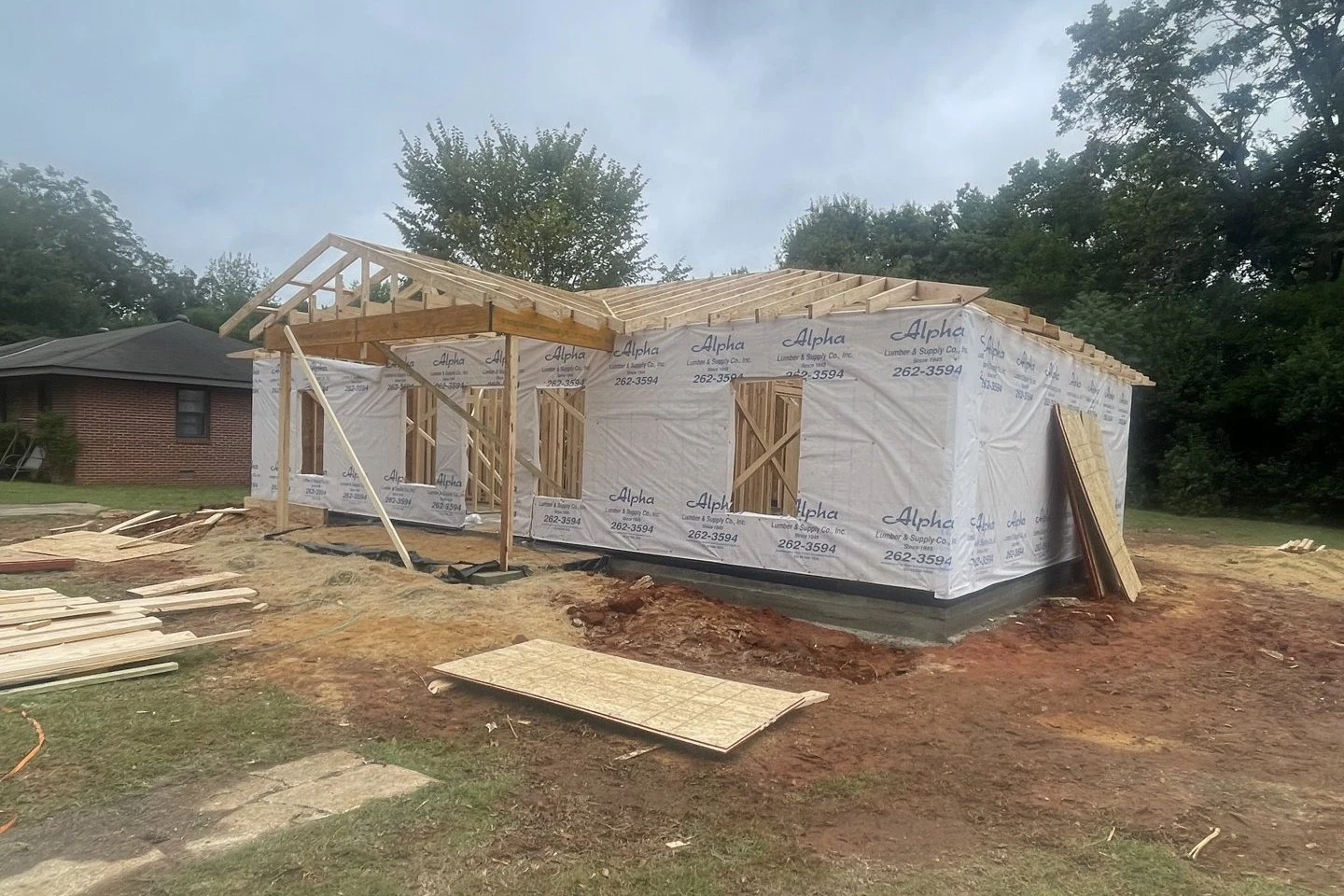 New single-family infill home under construction in Dalraida, Montgomery