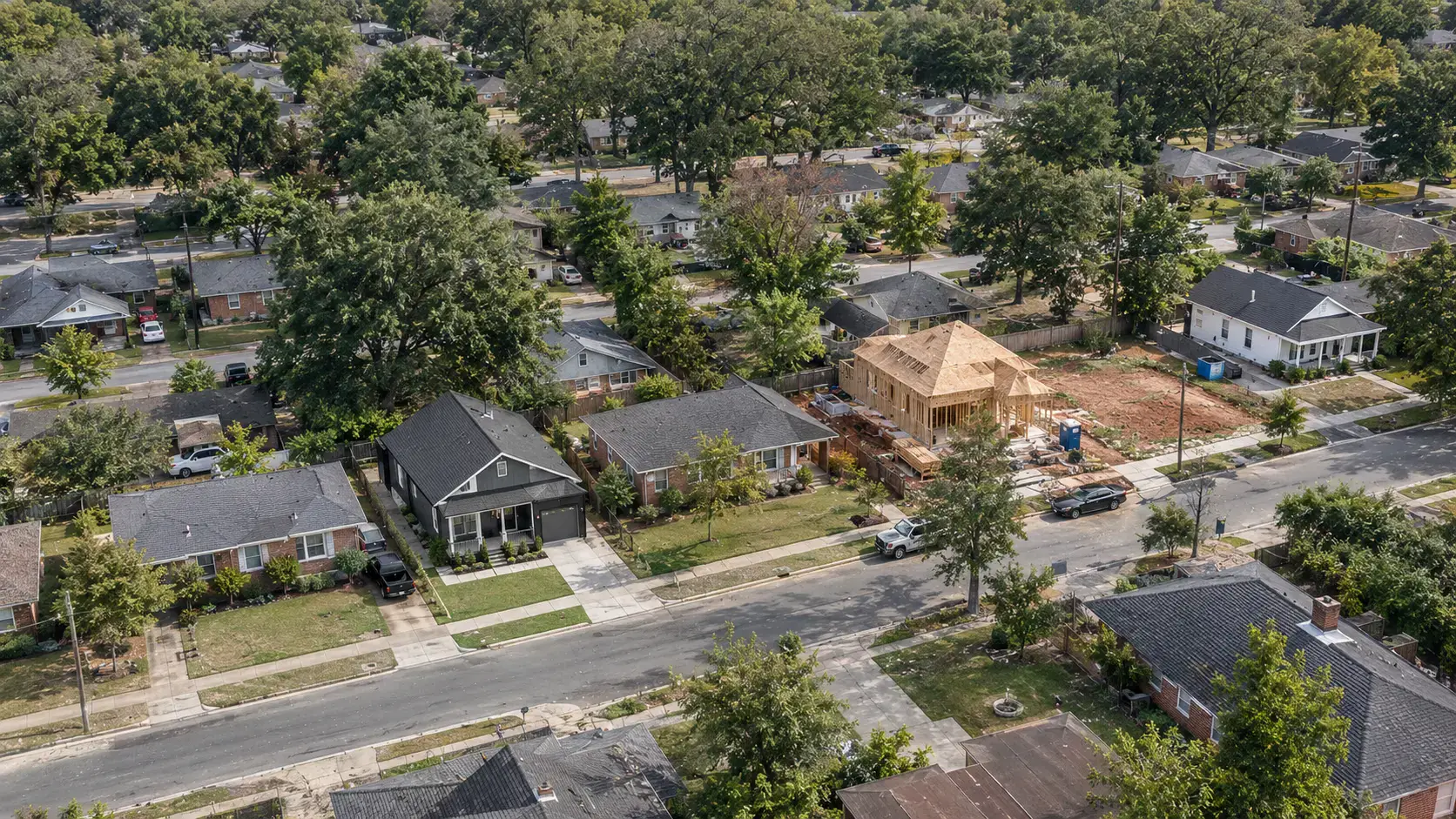 Conceptual rendering of new infill homes and active construction in an established Montgomery neighborhood.