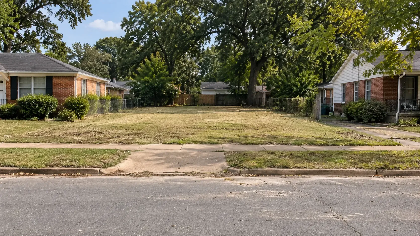 Vacant infill lot in an established Montgomery neighborhood.